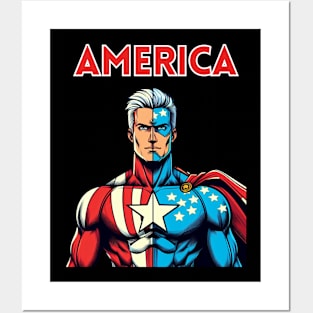 America Patriotic Comic Book  Superhero July 4 Posters and Art